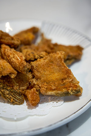 A plate of fried crispy fish bonesの写真素材