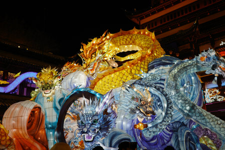 Yu Garden New Year Lantern Exhibition in Shanghai, Chinaの写真素材