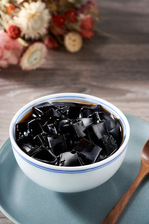 Traditional sweet soup dessert from Guangdong and Guangxi, China, Guilinggao black jellyの写真素材