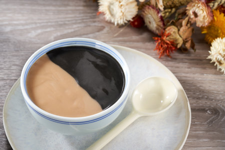 Traditional sweet soup dessert from Guangdong and Guangxi, China, sesame and peanut paste combinationの写真素材