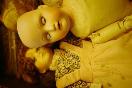 Close-up of various vintage American dollsの写真素材