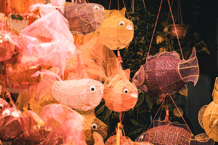 Close-up of exquisite traditional Chinese animal lanternsの写真素材