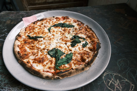 Close-up of traditional Italian meat sauce and cheese pizzaの写真素材