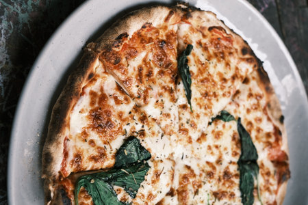 Close-up of traditional meat sauce and cheese pizzaの写真素材