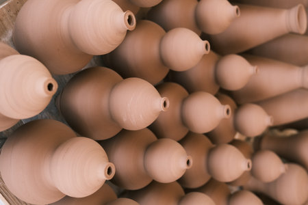 Clay embryos and molds at a ceramic studio in Jingdezhen, Jiangxi, Chinaの写真素材