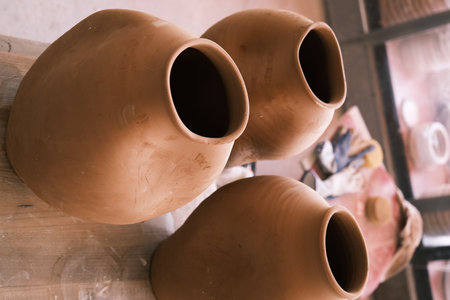 Clay embryos and molds at a ceramic studio in Jingdezhen, Jiangxi, Chinaの写真素材