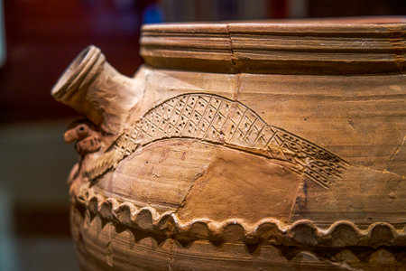Pottery containers from ancient Syrian civilization displayed in the museumの写真素材