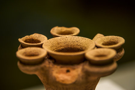Pottery containers from ancient Syrian civilization displayed in the museumの写真素材