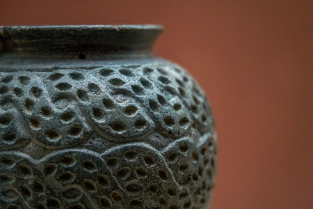 Pottery containers from ancient Syrian civilization displayed in the museumの写真素材