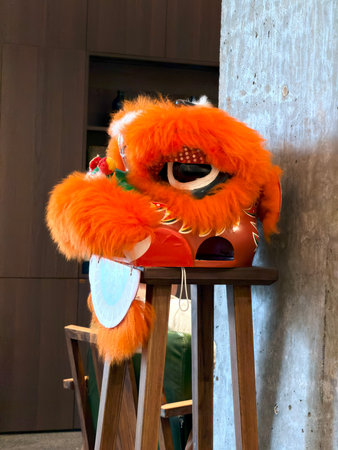 Exquisite lion head craft ornaments made using traditional Chinese lion dance techniques.の写真素材