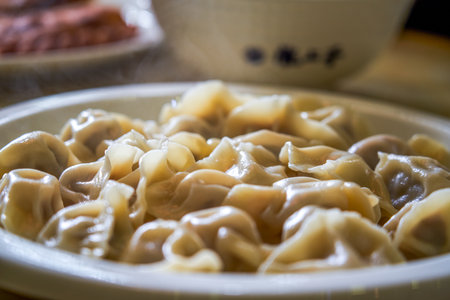 Delicious and plump Northeastern Chinese dumplingsの写真素材