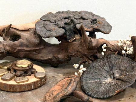 A close-up of a high-quality Ganoderma lucidum (reishi mushroom).