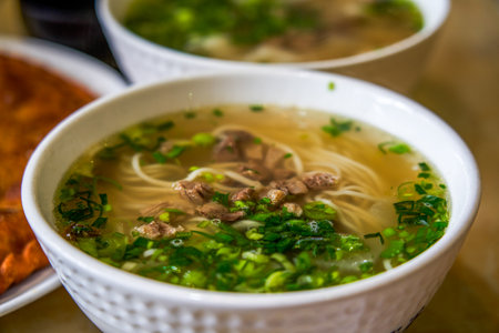 A bowl of fragrant and delicious Lanzhou beef noodlesの写真素材