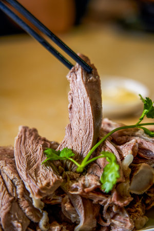 Delicious and flavorful hand-pulled mutton from Northwest Chinaの写真素材
