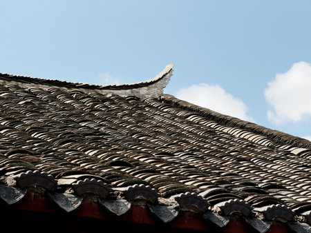 A close-up of tiled houses in ancient villages in southern Chinaの写真素材