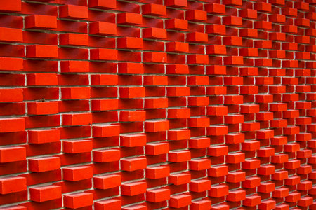 Modern red brick art design architecture in the cityの写真素材