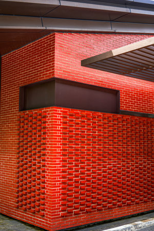 Modern red brick art design architecture in the cityの写真素材