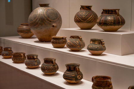 Pottery jars on display at the National Palace Museum, Hong Kongの写真素材