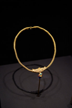 Exquisite gemstone jewelry on display at the Hong Kong Palace Museumの写真素材
