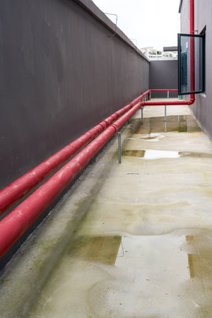 Close-up of newly established fire pipes.