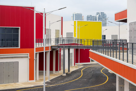 Colorful container iron faÃ§ade building blocks.