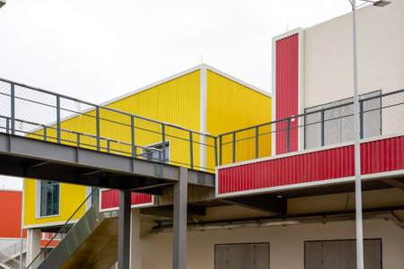 Colorful container iron faÃ§ade building blocks.