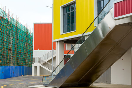 Colorful container iron faÃ§ade building blocks.