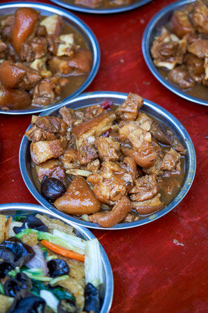 Chinese New Year village feast, braised pig's feet in rural areas