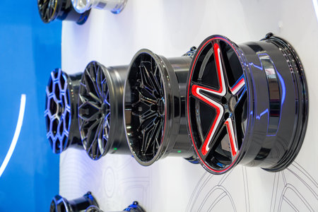 Picture: Close-up of car wheels in various colors and styles