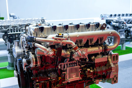 Image: Close-up of an internal combustion diesel engine used in large trucks