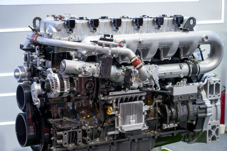 Image: Close-up of an internal combustion diesel engine used in large trucks