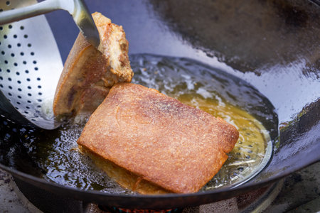 1 Pan-fried braised pork belly at the Chinese New Year village banquet
