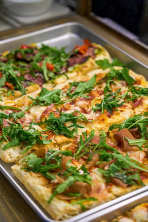 1 freshly sold pizza squaresの写真素材