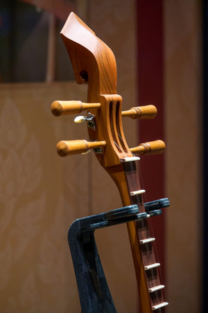 1 Close-up of the head of a traditional Chinese musical instrument