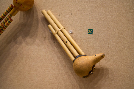 1 Close-up of traditional small Chinese wind instruments
