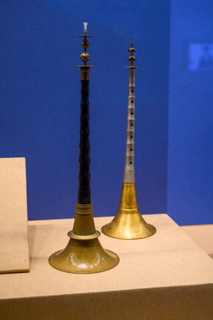1 Close-up of traditional small Chinese wind instruments