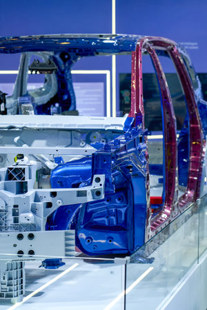1 Close-up of automobile body-in-white steel frame used for technology demonstration