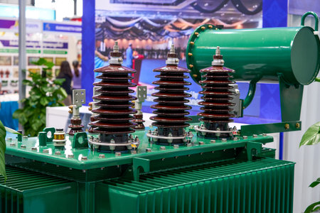 1 Close-up of the top of the power grid equipment transformer tower
