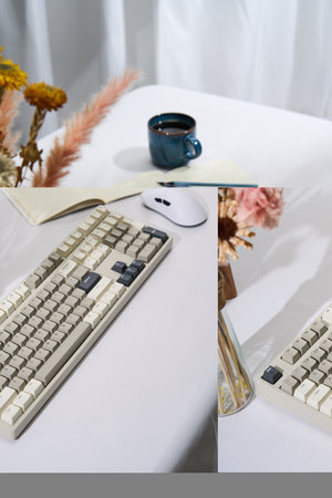 1 Close-up of a retro-designed mechanical keyboard