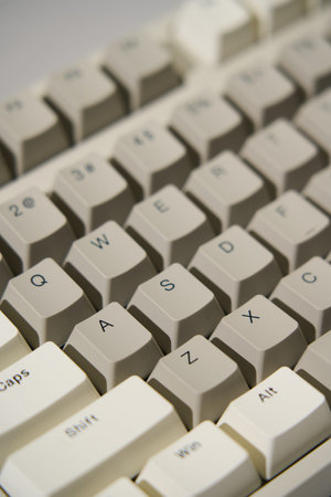 1 Close-up of a retro-designed mechanical keyboard