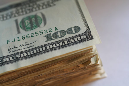 a close up of a stack of money の写真素材