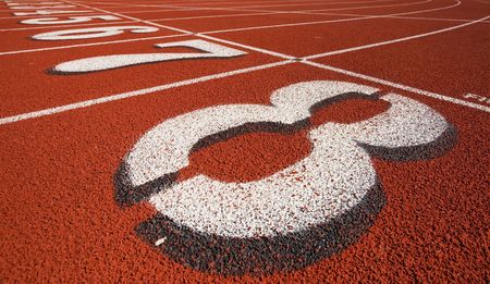 The starting line at a race track