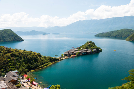 Li Ge Island, Lugu Lake, Lijiangの写真素材