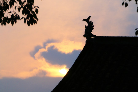 China Yongzhou Wu Temple silhouetteの写真素材