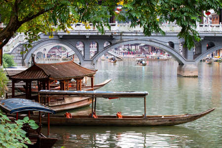 Stone arch bridge in the riverのeditorial素材