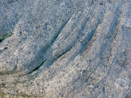 Grey, weathered gritstone rock with ridges and swirls. Moss and lichen growing in the cracks and crevicesの写真素材