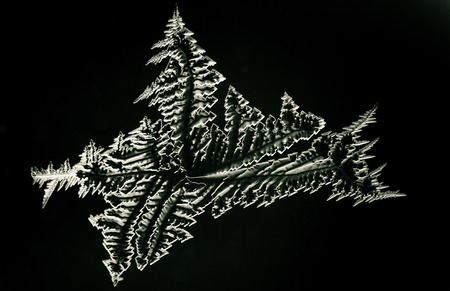 Close up photo of frost on window shows interesting patternの写真素材