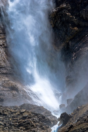 The base of Takakkaw Falls and swirling mist, Yoho National Park.の写真素材