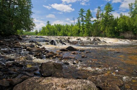 pipestone falls, cascades down into basswood lake, in the (bwcaw) boundary waters canoe area wilderness, minnesota.の写真素材