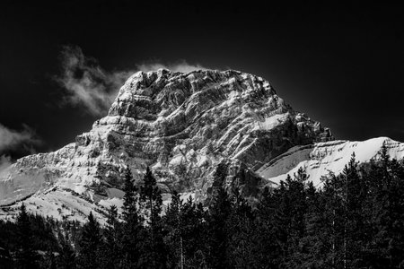 Snow covered Canadian Rocky Mountains, George Biggy Sr Road, Dead Mans Flats, Alberta, Canada
